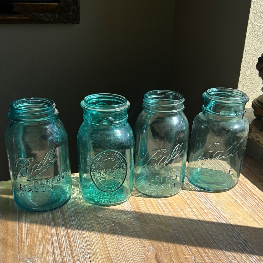 Ball "Ball Blue" Aqua-Colored Glass Canning Jars.Antique & Vintage